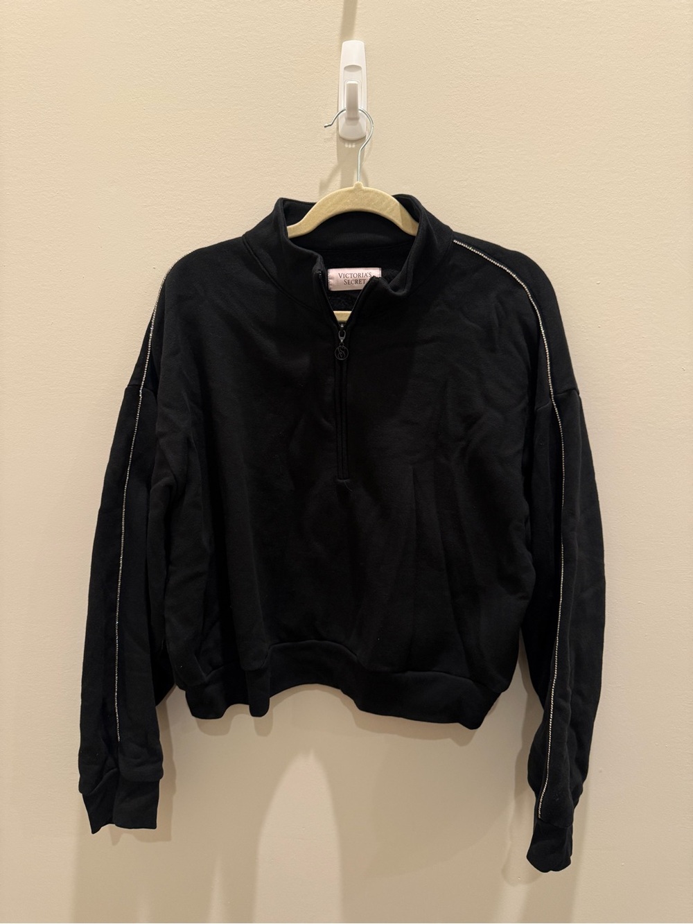 Victoria's Secret Black Half-Zip Sweatshirt Rhinestone Detailing Size XXL